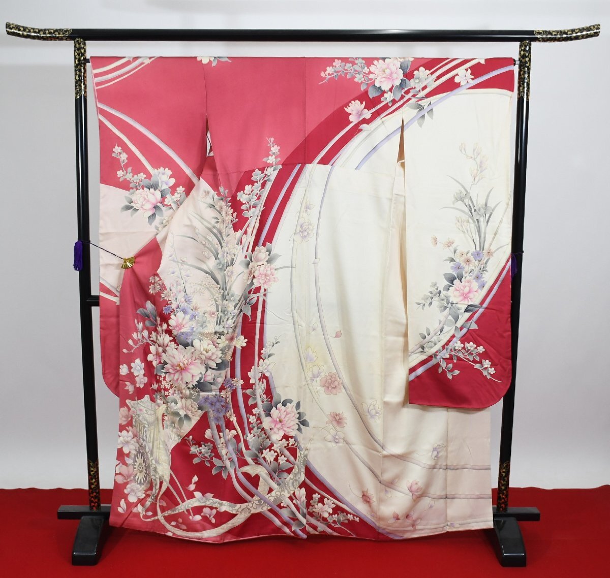 振袖 成人式 結婚式 花 御所車 身丈１５９cm 裄丈６７cm ★着物 f-971 桜庭呉服店