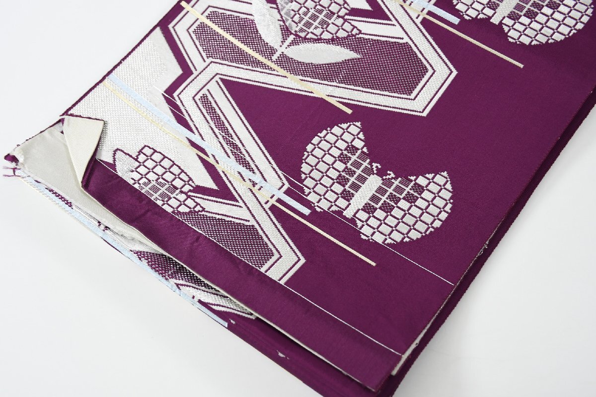 袋名古屋帯 全通柄 花 幾何学模様 帯丈396cm ★着物屋 ne-12414 桜庭呉服店_画像4