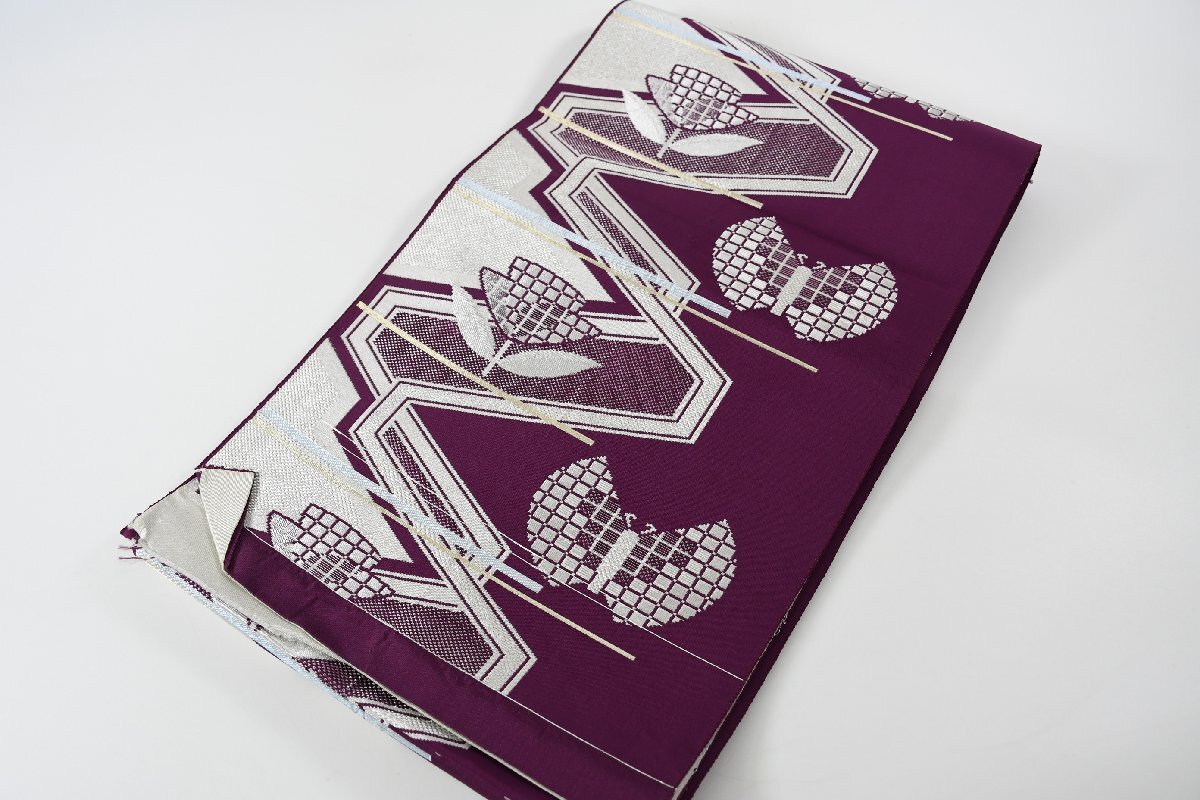 袋名古屋帯 全通柄 花 幾何学模様 帯丈396cm ★着物屋 ne-12414 桜庭呉服店_画像1