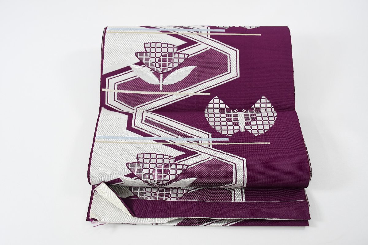 袋名古屋帯 全通柄 花 幾何学模様 帯丈396cm ★着物屋 ne-12414 桜庭呉服店_画像5