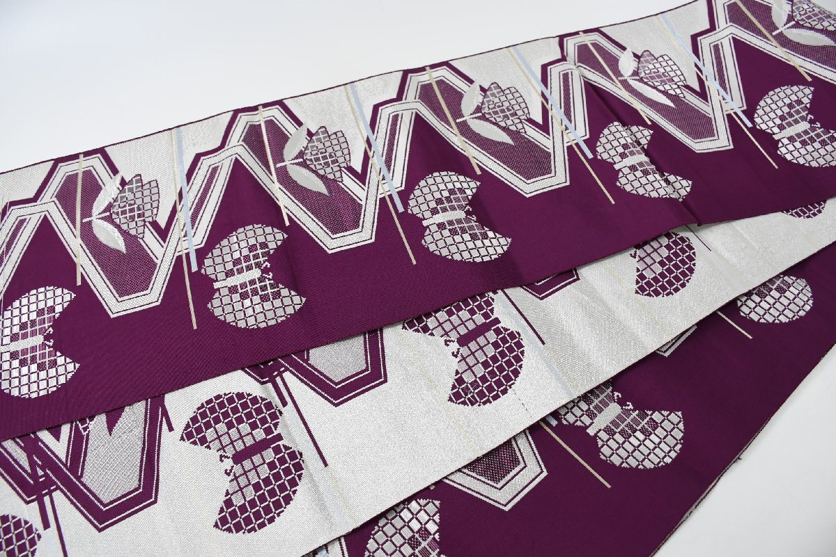 袋名古屋帯 全通柄 花 幾何学模様 帯丈396cm ★着物屋 ne-12414 桜庭呉服店_画像7