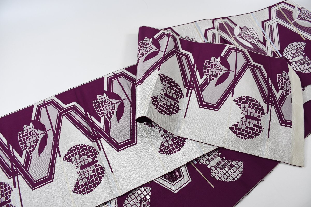 袋名古屋帯 全通柄 花 幾何学模様 帯丈396cm ★着物屋 ne-12414 桜庭呉服店_画像8