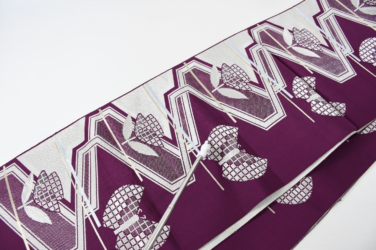 袋名古屋帯 全通柄 花 幾何学模様 帯丈396cm ★着物屋 ne-12414 桜庭呉服店_画像9