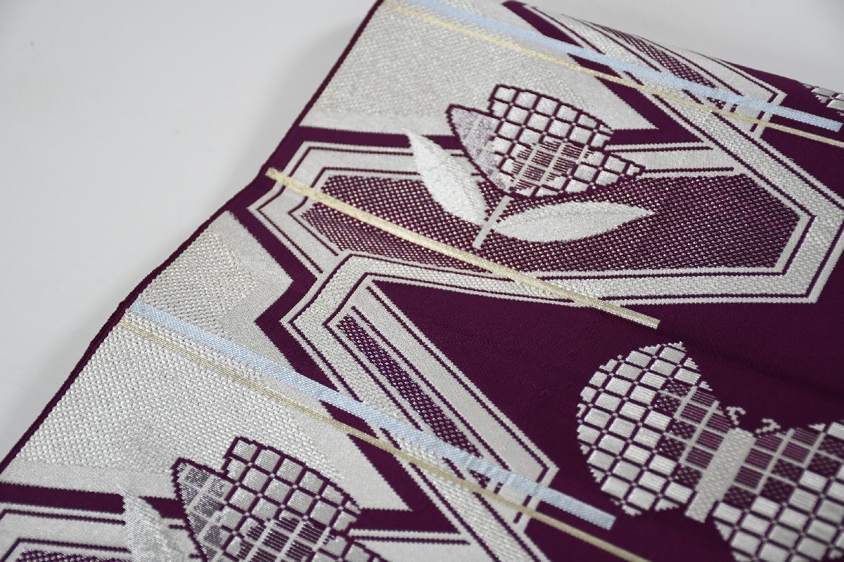 袋名古屋帯 全通柄 花 幾何学模様 帯丈396cm ★着物屋 ne-12414 桜庭呉服店_画像2