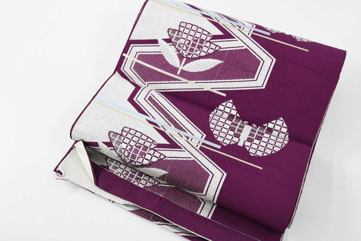 袋名古屋帯 全通柄 花 幾何学模様 帯丈396cm ★着物屋 ne-12414 桜庭呉服店_画像6