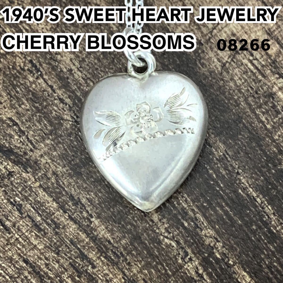 40sスウィートハートジュエリー 桜 さくら シルバー ヴィンテージ ネックレスNAVY