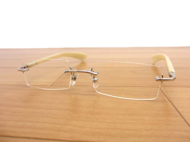 【Y】美品 希少 G&W PARIS ゴールド&ウッド リムレス バッファローホーン メガネ 眼鏡 度なし