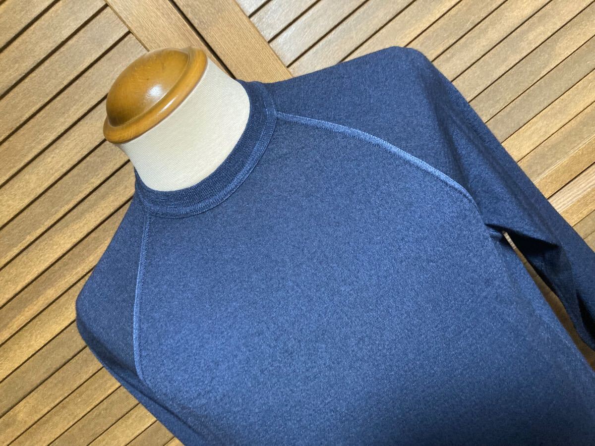 新品 ドルモア(英伊) 秋冬極上素材クルーネックニット46 カシミア70%シルク30%/ラグランスリーブ/ネイビー/30ゲージ/定価9.9万円