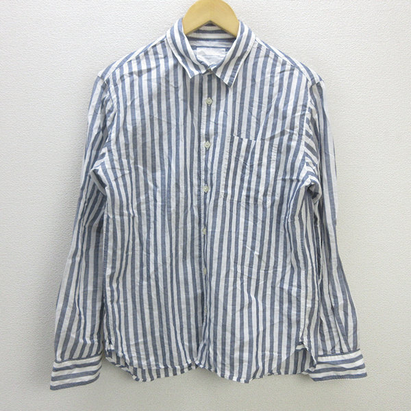 G■アーバンリサーチ/URBAN RESEARCH DOOR 長袖リネンシャツ/ストライプ柄【40】白紺/men's/139【中古】■