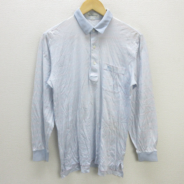 G■バーバリー/Burberrys 長袖ポロシャツ/チェック柄 コットン【M】水色/men's/102【中古】■