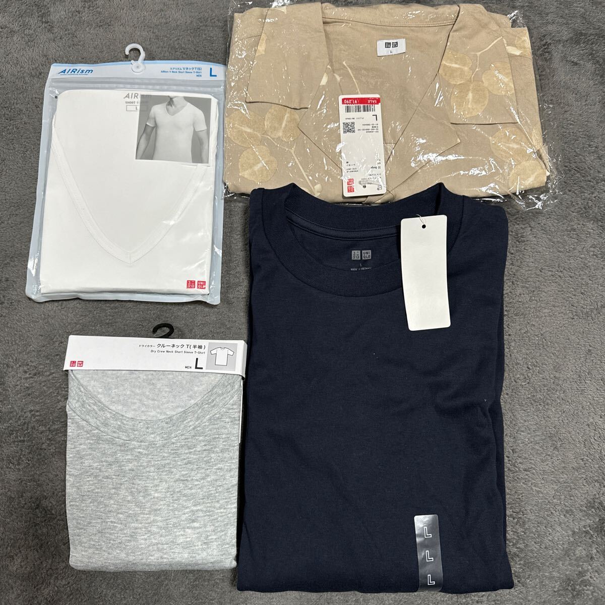 新品 未使用 タグ付き UNIQLO ユニクロ エアリズム 半袖 シャツ クルーネックT ソフトタッチ Lサイズ 4点セット