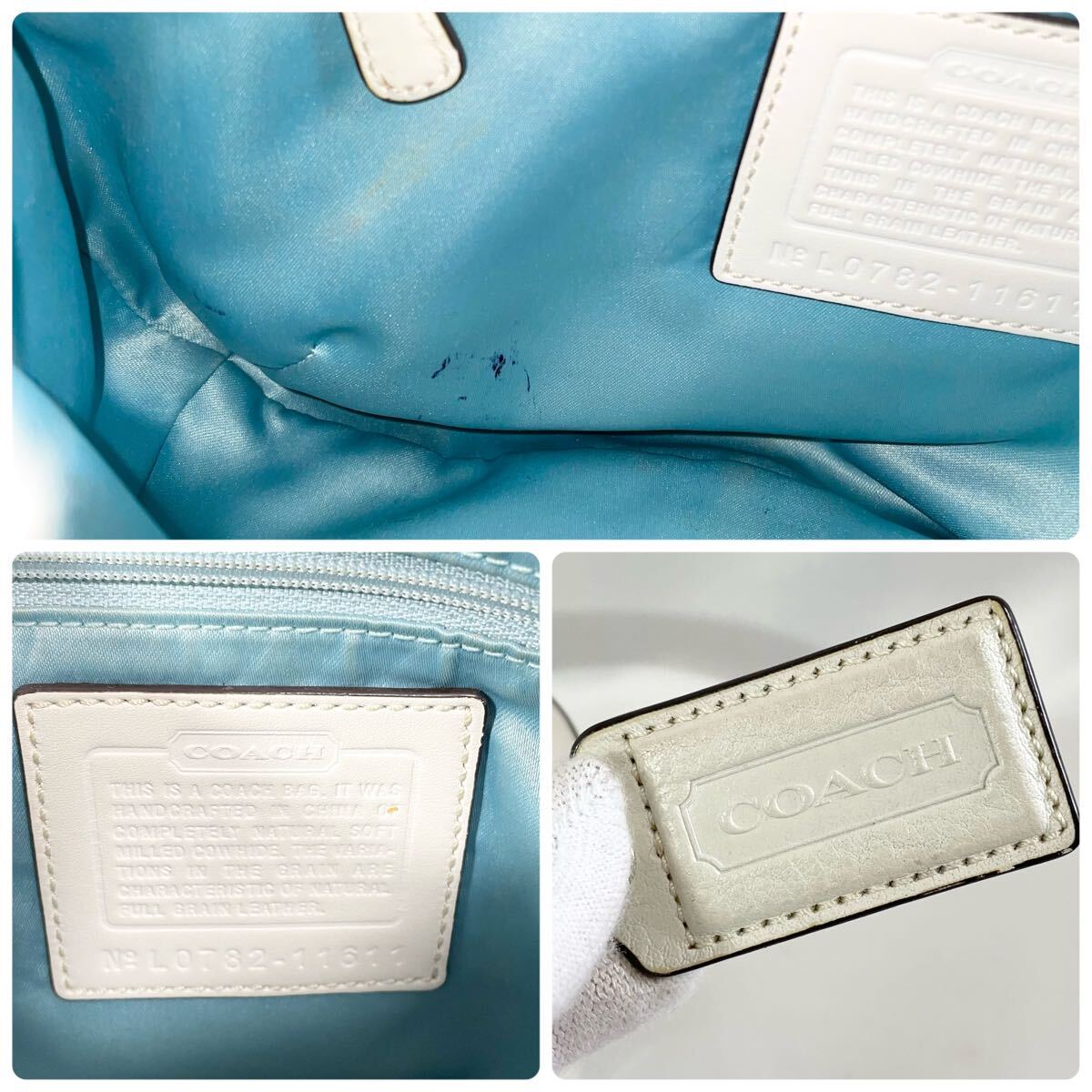 正規品 COACH コーチ ハンドバッグ 白 ホワイト 革 レザー 保存 正規品 COACH コーチ ハンドバッグ 白 ホワイト 革 レザー 保存