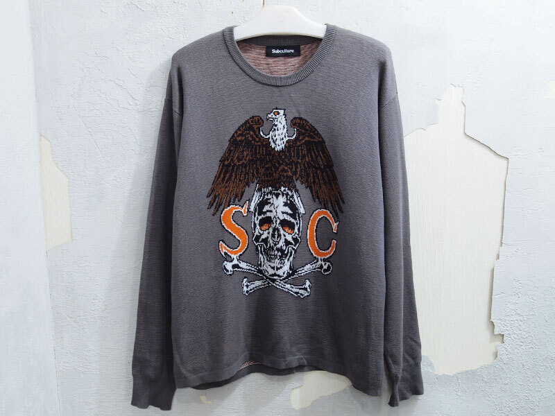 定価33000円 SC SubCulture JACQUARD COTTON KNIT コットン ニット セーター CHARCOAL BLACK 1 S サブカルチャー F