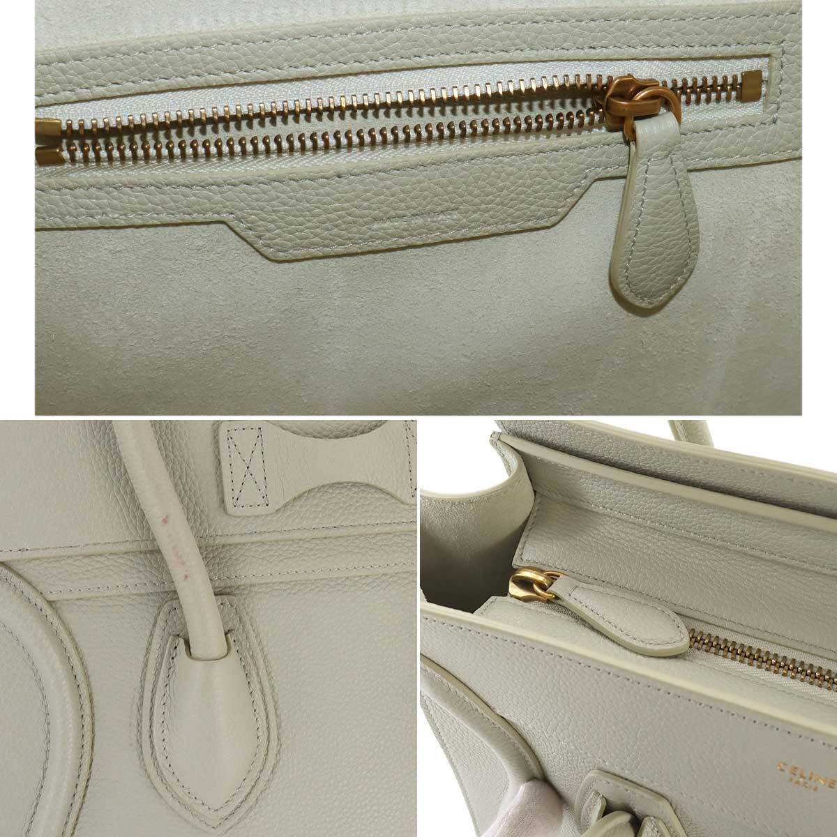 新品同様 セリーヌ CELINE ラゲージ マイクロショッパー ハンド バッグ レザー ライトグリーン 189793 Luggage Micro Shopper 90251615