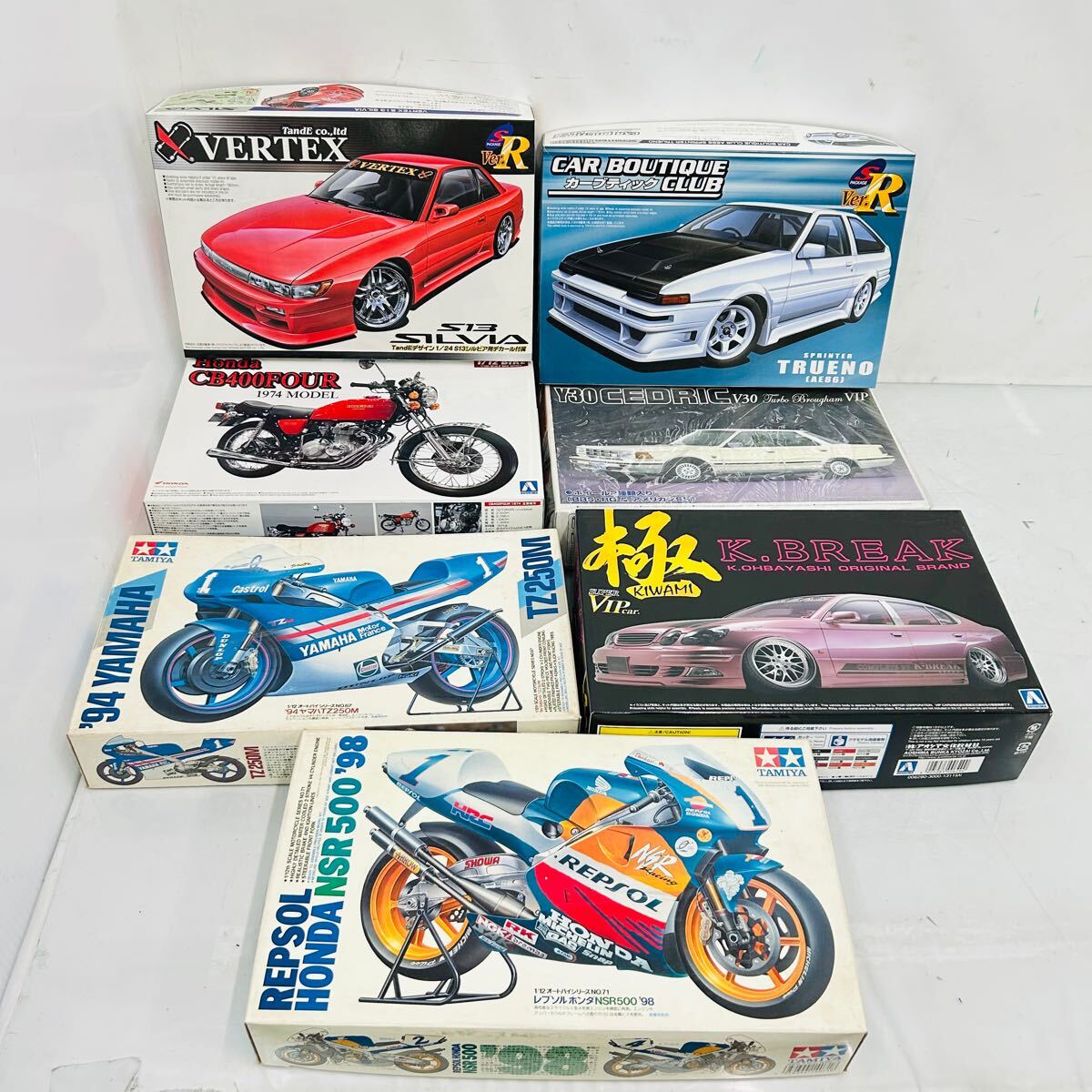 10SC005 【未開封あり、未組立】1円～ プラモ まとめ 7点 TAMIYA AOSHIMA HONDA NSR 500 バイク 他 Y30 プラモデル 自動車 現状品