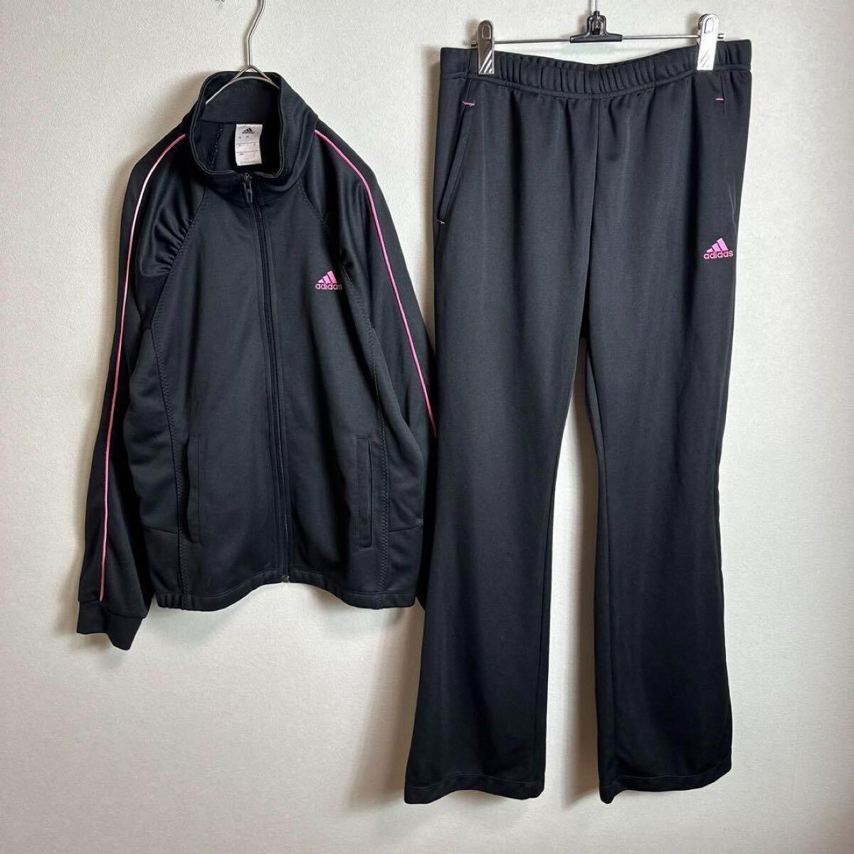 adidasトラックジャケット上下セットアップ　Lサイズ　ブラック　ピンク　黒