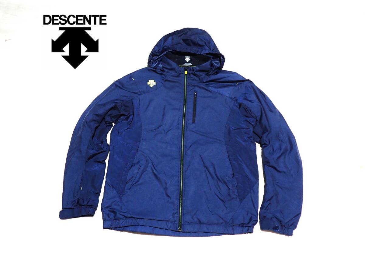 ☆DESCENTE　☆デサント　☆スポーツウエア　☆フード付き　☆ウインドブレーカー　☆ナイロンジャケット　☆裏地付き　☆ネイビー　☆L