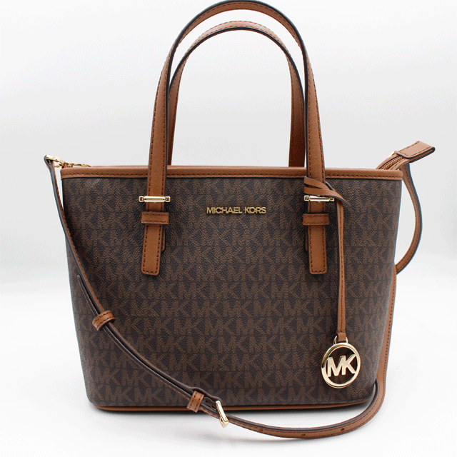 マイケルコース　MICHAEL KORS 2wayトートバッグ PVCコーティングキャンバス×レザー ブラウン
