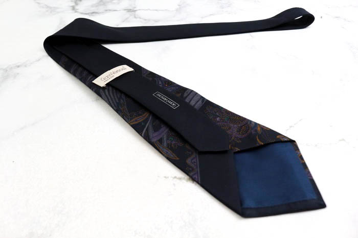 ジャンニ?ヴェルサーチ ブランド ネクタイ ストライプ柄 ペイズリー シルク イタリア制 PO メンズ ネイビー Gianni Versace