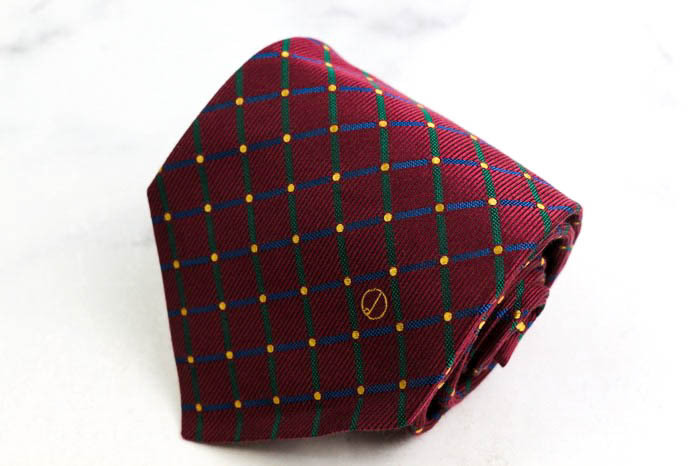 ダンヒル ブランド ネクタイ ロゴ チェック柄 ドット 格子柄 シルク PO メンズ ワインレッド Dunhill