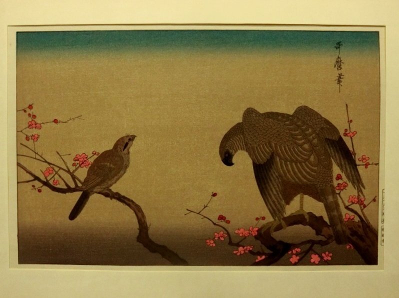 L2654 喜多川歌麿 「紅梅に鷹」 花鳥風月選集 浮世絵 木版画