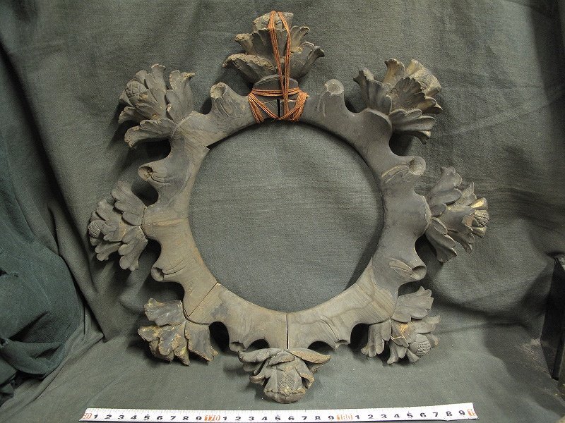 A1537 仏教美術 木彫 光背の八花輪 仏像残欠