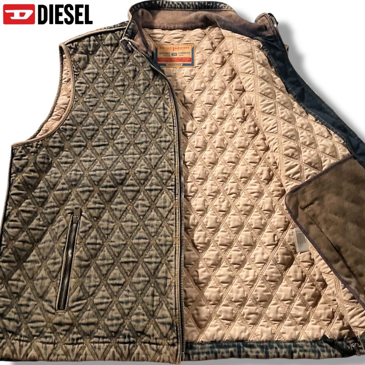 極美品/XLサイズ相当●現行タグ DIESEL ディーゼル デニム ベスト ジャケット ブルゾン ジージャン キルティング 中綿 大きいサイズ