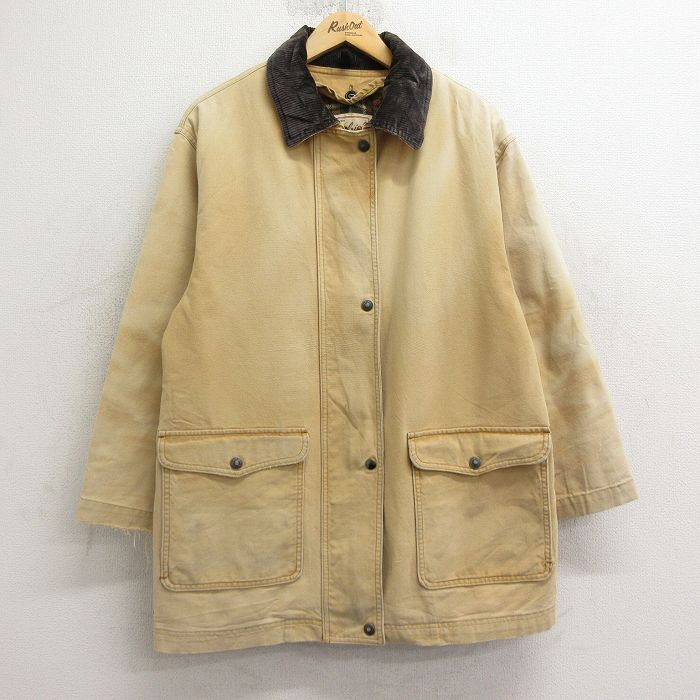 古着 ウールリッチ 長袖 ジャケット レディース 90s 襟コーデュロイ ダック地 大きいサイズ コットン ベージュ系 カーキ 内側ウール 24oct3