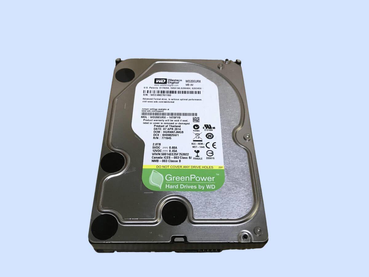 M4320 Western Digital WDC WD20EURX 3.5インチ SATA HDD 2TB 使用 39199時間 全国送料無料