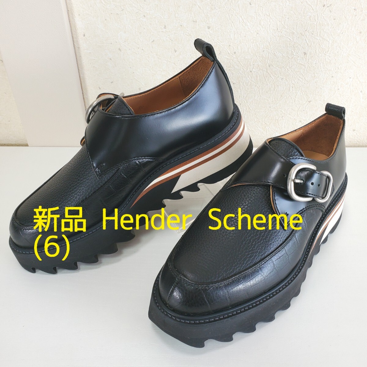 新品◆Hender Scheme single monk mills エンダースキーマ シングルモンクミルズ レザーシューズ シャークソール(6■27.5~28cm)黒ブラック 新品◆Hender Scheme single monk mills エンダースキーマ シングルモンクミルズ レザーシューズ シャークソール(6■27.5~28cm)黒ブラック