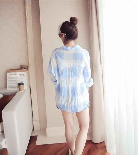  lady's shirt cardigan see-through easy Bick Silhouette long sleeve UV cut check pattern S blue 