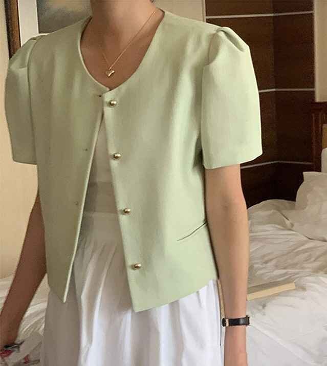  all 2 color cardigan short sleeves switch body type cover put on .. simple S green 