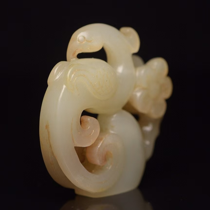 明・清代 古玉石 ・秘藏 【和田玉 鳳鳥梅花古玉珮 】 收藏 時代物 中國文玩 古美術品 賞物 置物 10.15