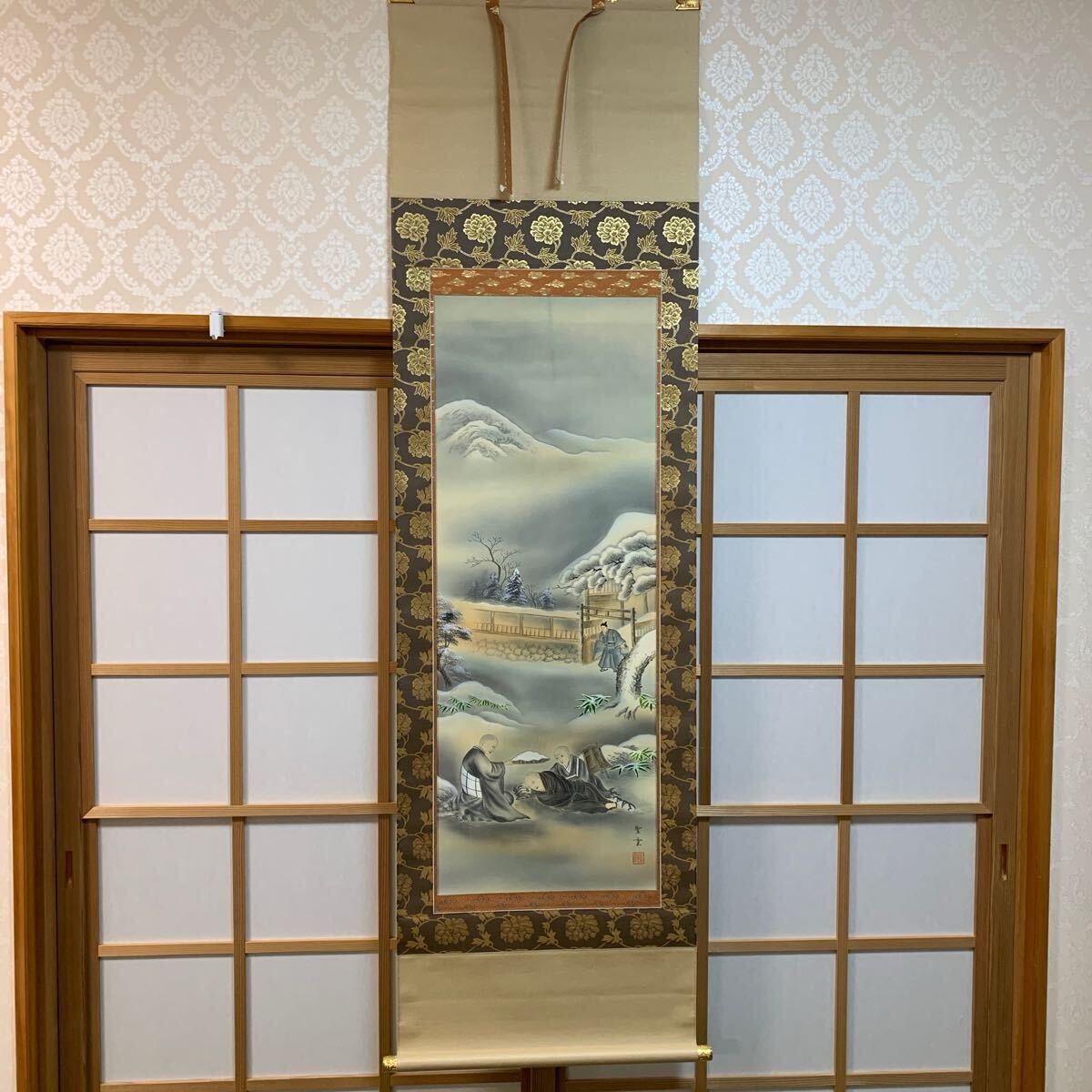 玄海/間庭之図/山水中庭図/横物/掛軸☆宝船☆Z-606 玄海/間庭之図/山水中庭図/横物/掛軸☆宝船☆Z-606