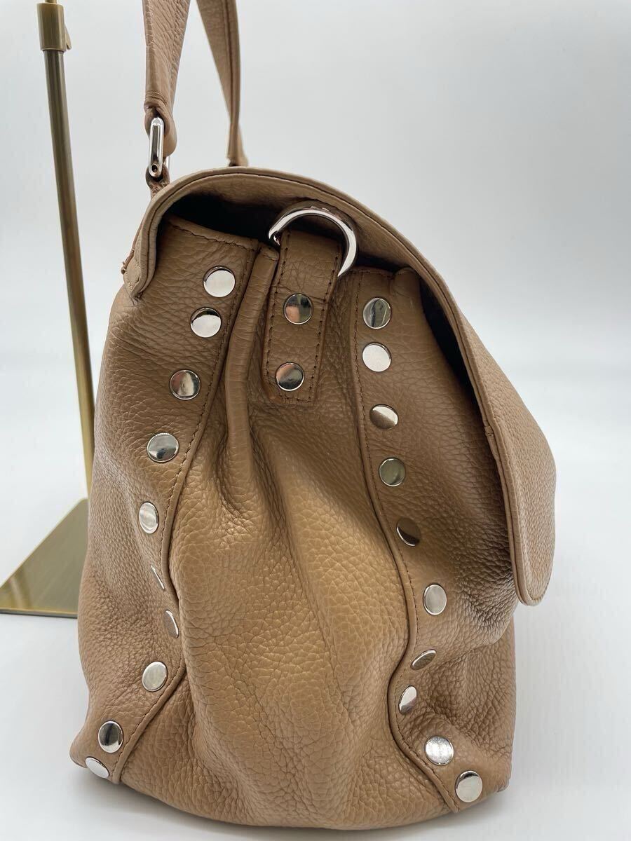  unused ZANELLATO pohs tea na size M 2way shoulder bag hand tote bag wrinkle leather car f leather Brown The nela-to