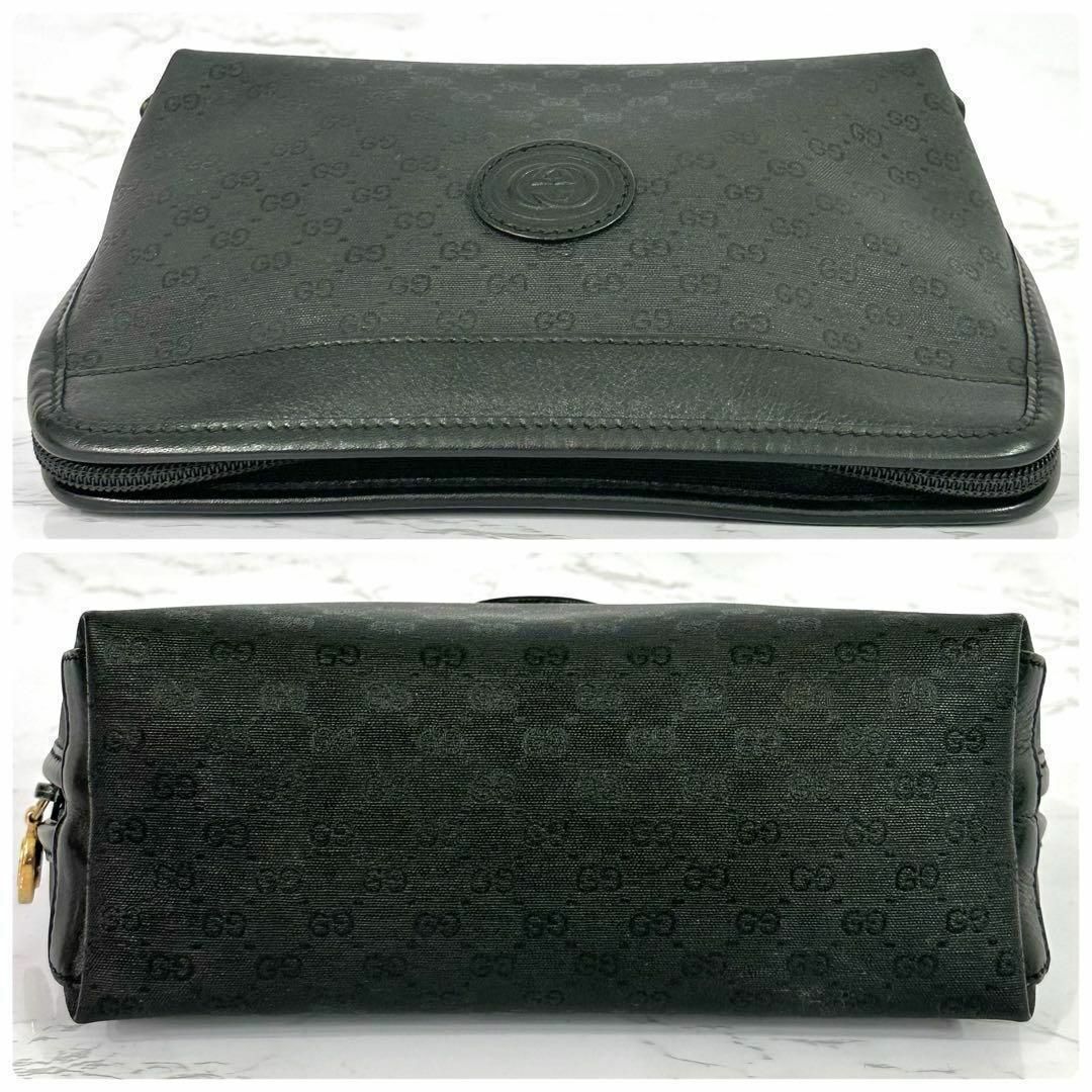 美品 グッチ GUCCI ポーチ マイクロGG ブラック PVC レザー 自00152