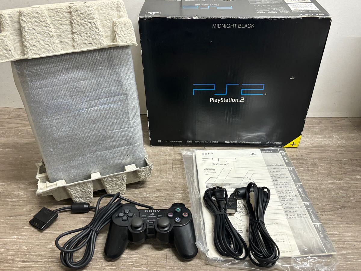 ☆ PS2 ☆ プレイステーション2 SCPH-50000 ミッドナイトブラック 動作品 本体 コントローラー 箱 説明書 付属 Playstation2 SONY 1602