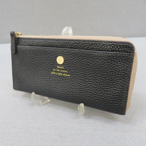 J633★box21 L字ファスナー長財布　黒　レザー★A
