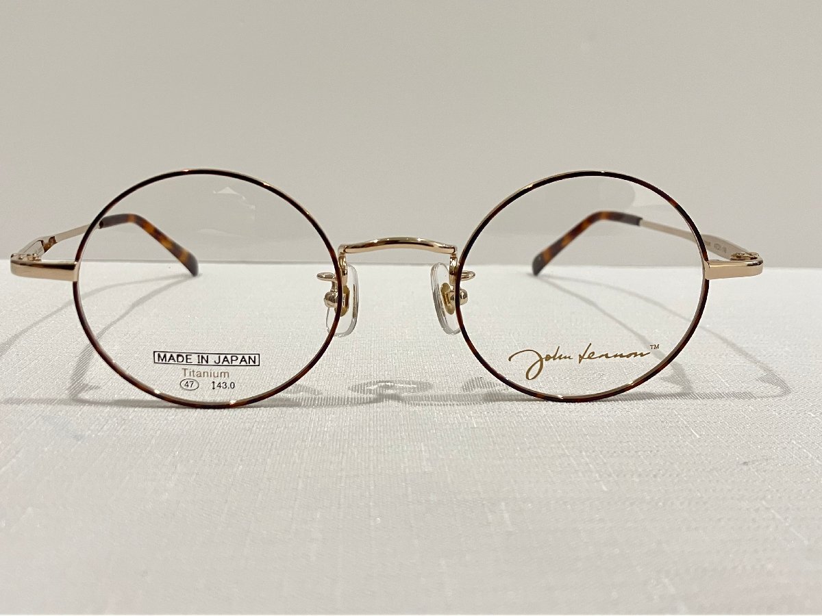 【1円から】【新品未使用】ジョンレノン John Lennon JL-1084 眼鏡 メガネ アンティーク 　軽量　丸メガネ　日本製　べっ甲柄　金色