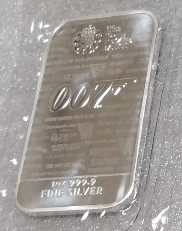買い誠実 007 ジェームズ・ボンド 2020 イギリス 純銀 バー 1オンス 金属工芸