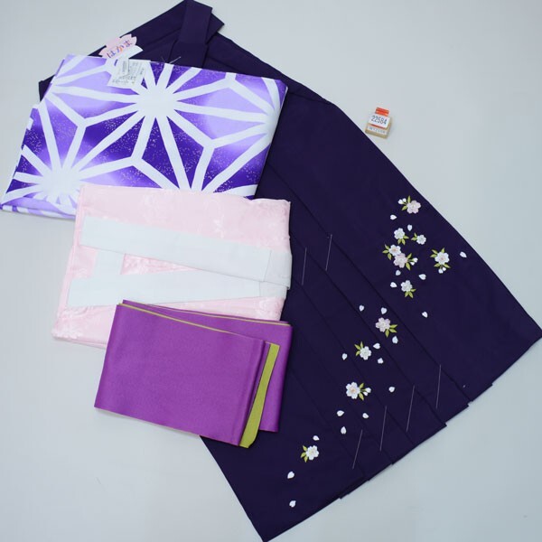  кимоно hakama комплект Junior для . исправление 144cm~150cm лен. лист рисунок фиолетовый цвет hakama модификация возможность церемония окончания . пожалуйста новый товар ( АО ) дешево рисовое поле магазин NO22584-03