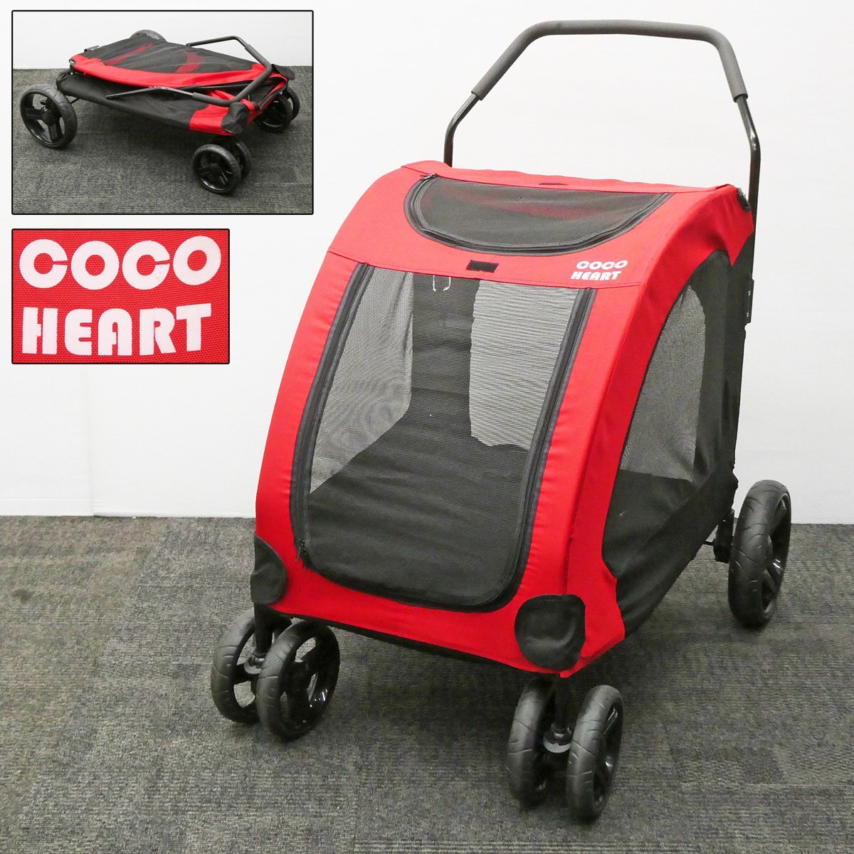 ♯ ココハート Coco Heart 4輪 ペットカート 折りたたみ式 中型犬 大型犬 多頭 犬用キャリーカート ドッグカート ペットキャリー 介護用