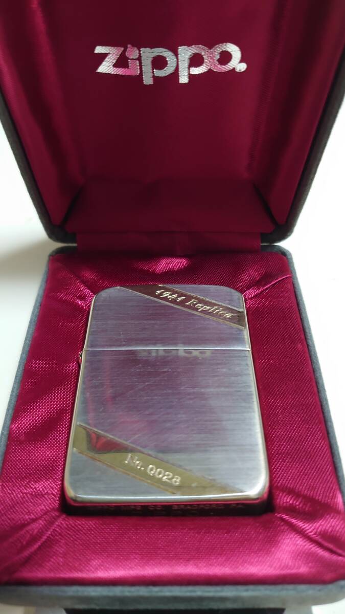 限定 中古使用品 ZIPPO 1941 REPLICA DIAGONAL GOLD LINE No.0028 (全面加工) (2002)