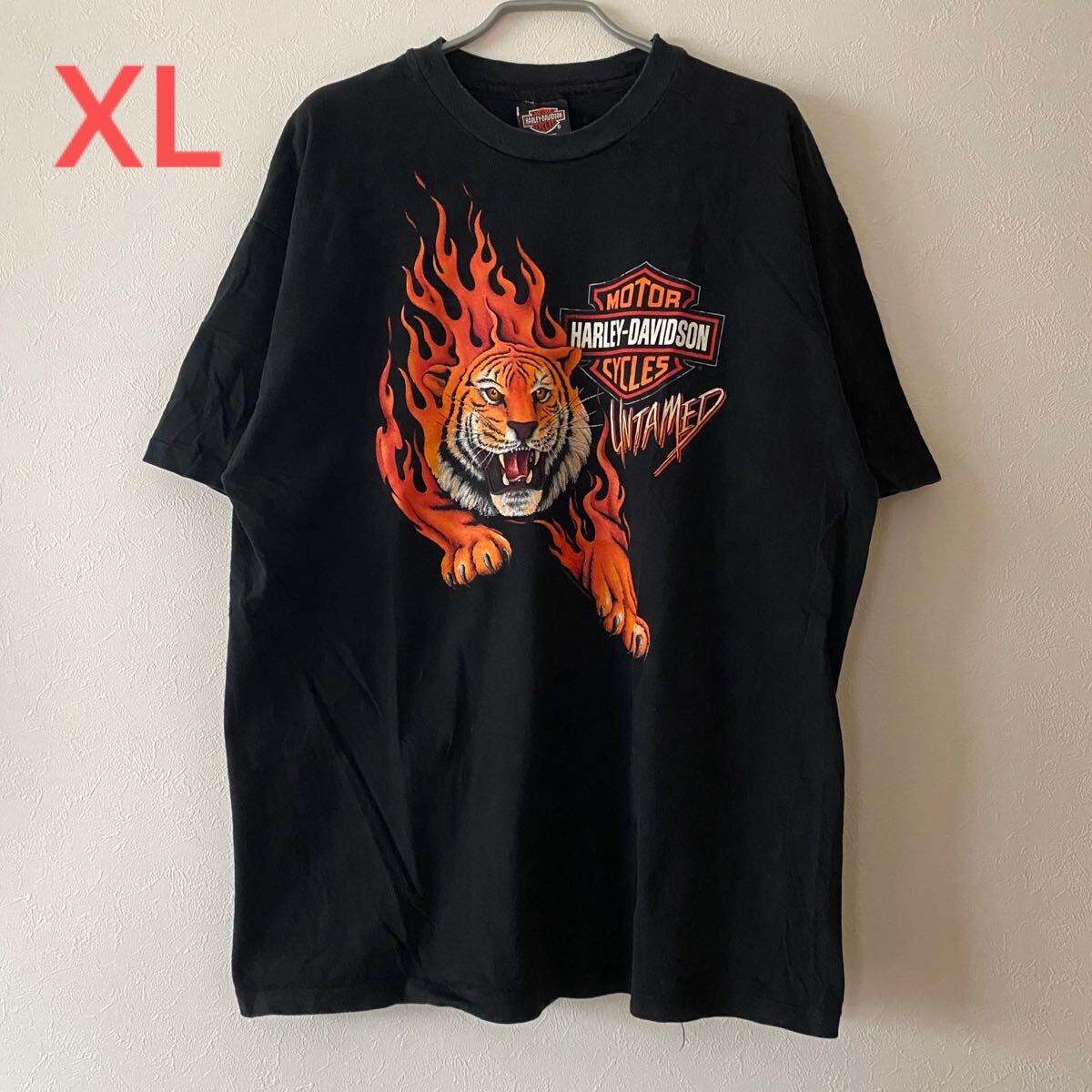レア 古着 90s Harley Davidson Tiger Fire Flame Tee Black XL レア 古着 90s Harley Davidson Tiger Fire Flame Tee Black XL