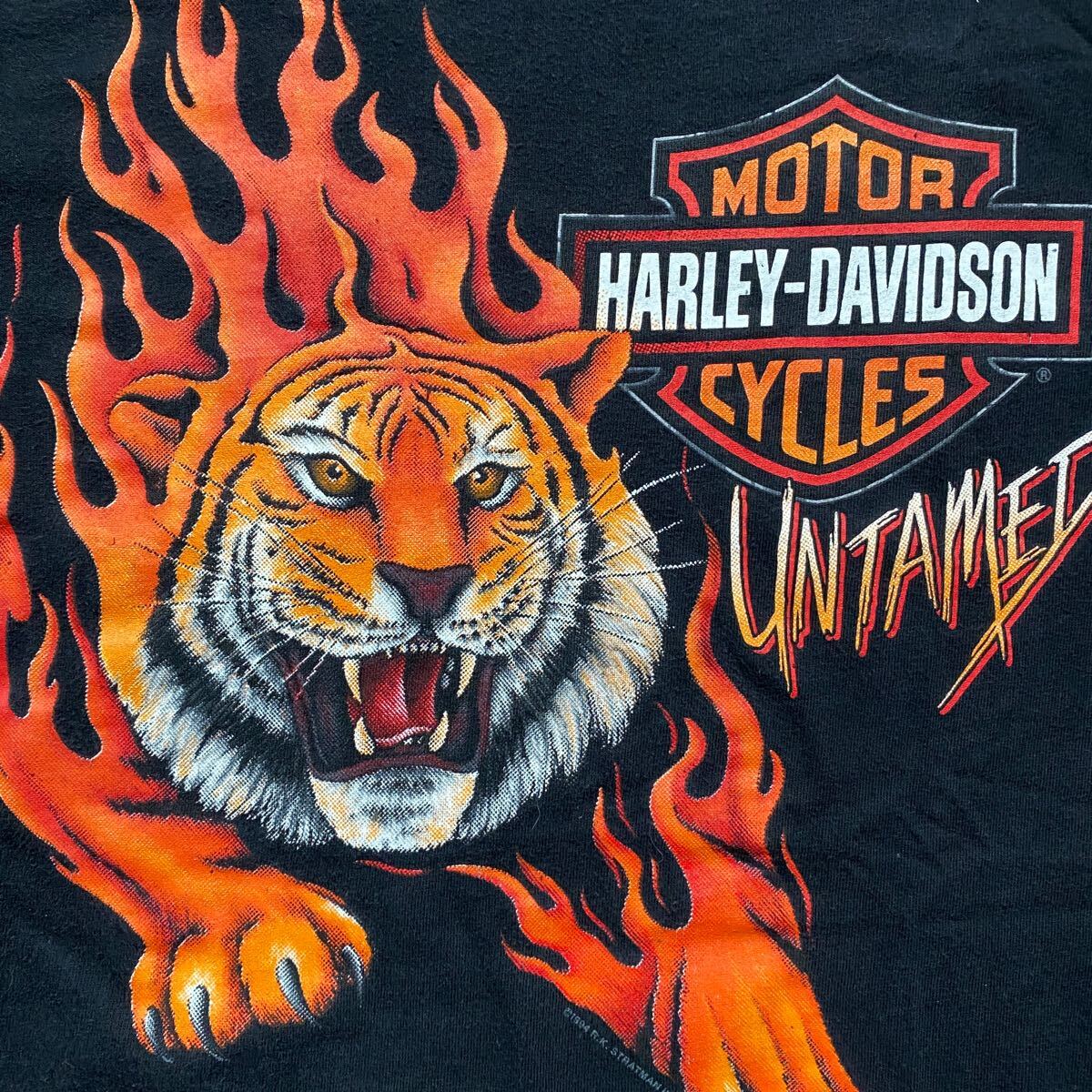 レア 古着 90s Harley Davidson Tiger Fire Flame Tee Black XL レア 古着 90s Harley Davidson Tiger Fire Flame Tee Black XL