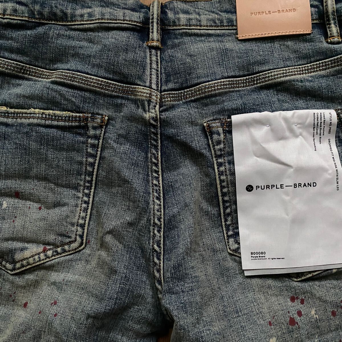 新品 正規 Purple Brand P002 Dropped Fit Mid Rise Slim Leg W32 Indigo Denim パープルブランド デニム ジーンズ インディゴ ペンキ 加工 新品 正規 Purple Brand P002 Dropped Fit Mid Rise Slim Leg W32 Indigo Denim パープルブランド デニム ジーンズ インディゴ ペンキ 加工