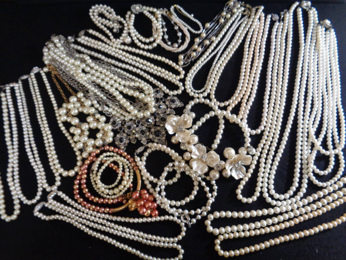 ＊100円～【大量】留め金具 SILVER5点/925刻印1点/ZARA含 豪華 パールアクセサリー ネックレス27点&ブレスレット4点 31点セット＊M-23