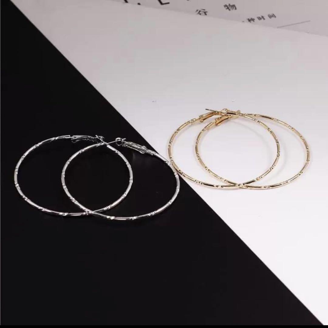 リングピアス シルバー 5cm 2個セット 大きめ 両耳 ピアス シンプル_画像3