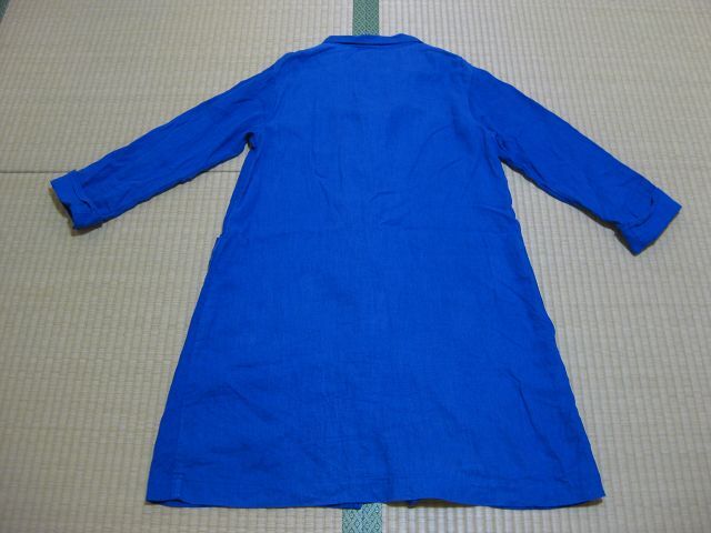 ★ista-ire　イスタイ―レ　ロングジャケット　F　麻100%　青系　コート　オーバーブラウス　コートワンピース　手染め風合い　個性★_画像3