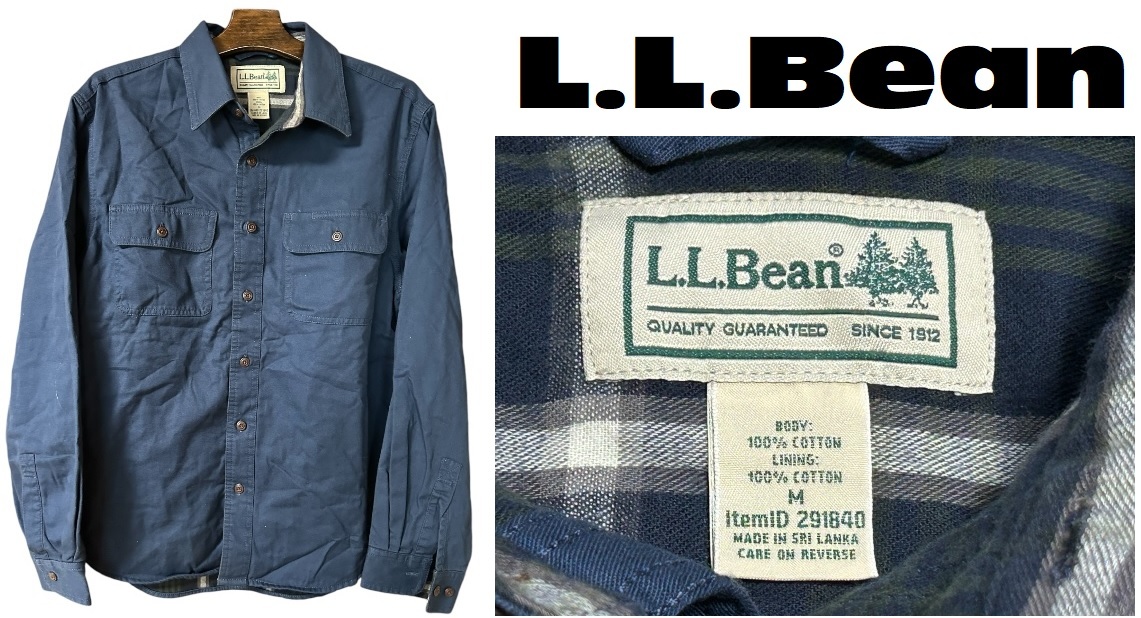 新品同然USA買付エルエル・ビーンLL.BEAN★フランネル裏地ボンディング長袖シャツ★ネイビー★M
